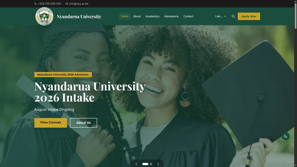 Nyandarua University website screenshot